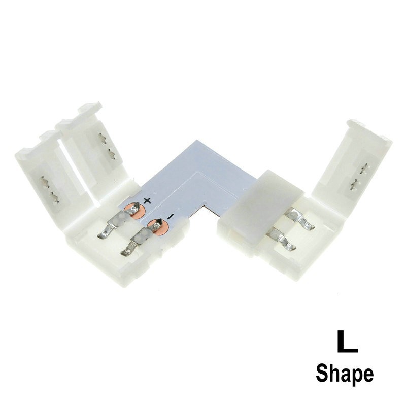 L Shape 2 Pin Single Color LED Solderless Connector For 10mm 2 Pin Flexible LED Strip Lights